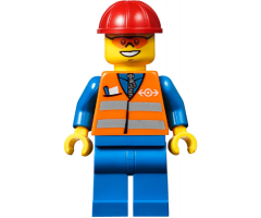 Orange Vest with Safety Stripes - Blue Legs, Red Construction Helmet, Orange Sunglasses