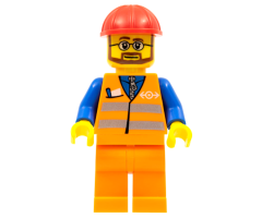 Orange Vest with Safety Stripes - Orange Legs, Red Construction Helmet, Beard and Glasses