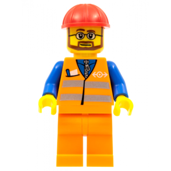 Orange Vest with Safety Stripes - Orange Legs, Red Construction Helmet, Beard and Glasses