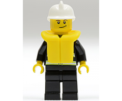 Fire - Reflective Stripes, Black Legs, White Fire Helmet, Crooked Smile, Life Jacket