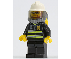 Fire - Reflective Stripes, Black Legs, White Fire Helmet, Breathing Neck Gear with Air Tanks, Yellow Hands, Beard and Glasses