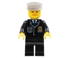Police - City Suit with Blue Tie and Badge, Black Legs, Brown Moustache, White Hat
