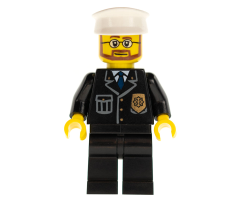 Police - City Suit with Blue Tie and Badge, Black Legs, White Hat, Beard and Glasses