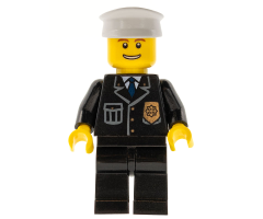 Police - City Suit with Blue Tie and Badge, Black Legs, Thin Grin with Teeth, White Hat