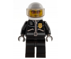 Police - City Leather Jacket with Gold Badge, White Helmet, Trans-Black Visor, Orange Sunglasses