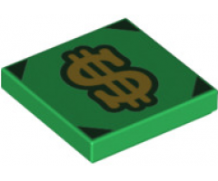Tile 2 x 2 with Gold Dollar Sign and Dark Green Corners Pattern