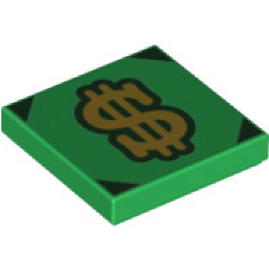 Tile 2 x 2 with Gold Dollar Sign and Dark Green Corners Pattern