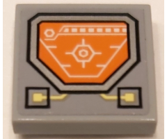 Tile 2 x 2 with Orange Head-Up Display (HUD), Circuitry and Buttons Pattern (Sticker) - Set 70322