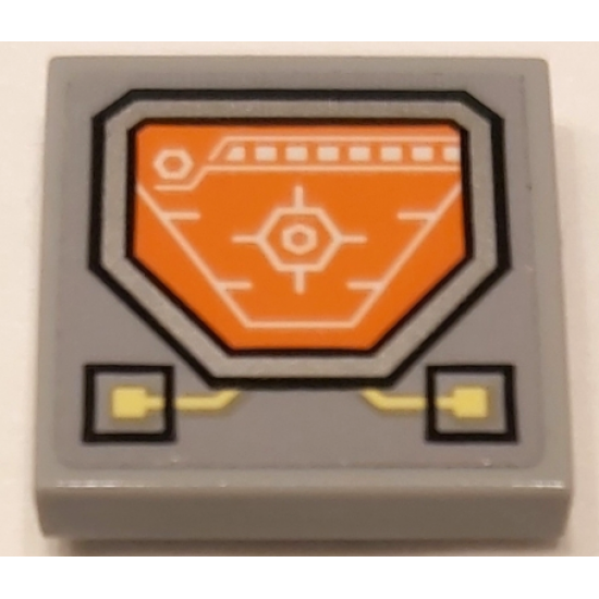 Tile 2 x 2 with Orange Head-Up Display (HUD), Circuitry and Buttons Pattern (Sticker) - Set 70322