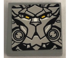 Tile 2 x 2 with Lion Head, Yellow Eyes and Silver Armor Plates Pattern (Sticker) - Set 75973