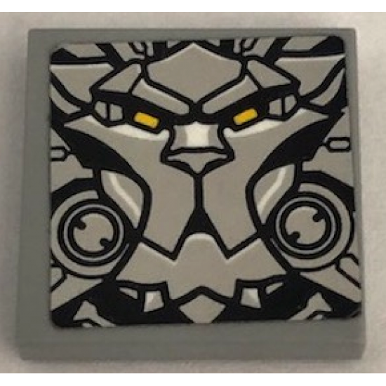 Tile 2 x 2 with Lion Head, Yellow Eyes and Silver Armor Plates Pattern (Sticker) - Set 75973