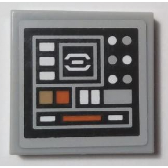 Tile 2 x 2 with SW Control Panel with Dark Orange, Dark Tan, Light Bluish Gray and White Dots and Rectangles Pattern Model Left Side (Sticker) - Set 75059