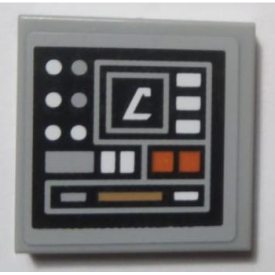 Tile 2 x 2 with SW Control Panel with Dark Orange, Dark Tan, Light Bluish Gray and White Dots and Rectangles Pattern Model Right Side (Sticker) - Set 75059