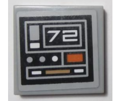 Tile 2 x 2 with SW Control Panel with Number 72, Dark Orange, Dark Tan, Light Bluish Gray and White Dots and Rectangles Pattern Model Left Side (Sticker) - Set 75059