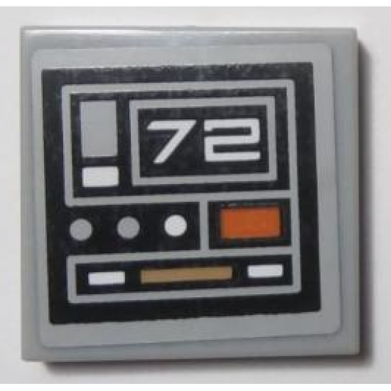 Tile 2 x 2 with SW Control Panel with Number 72, Dark Orange, Dark Tan, Light Bluish Gray and White Dots and Rectangles Pattern Model Left Side (Sticker) - Set 75059