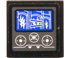 Tile 2 x 2 with Control Panel with Flames and Building on Blue Screen, White Arrows and Joysticks Pattern (Sticker) - Set 60216