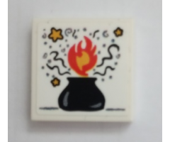 Tile 2 x 2 with Cauldron, Flames and Stars Pattern (Sticker) - Set 75980