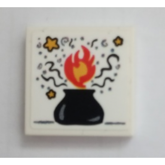 Tile 2 x 2 with Cauldron, Flames and Stars Pattern (Sticker) - Set 75980