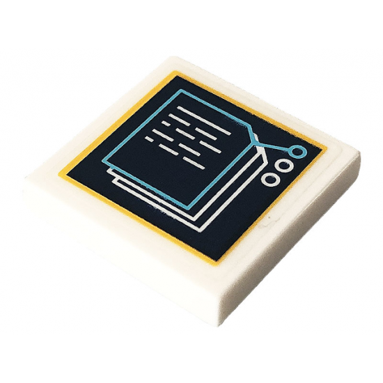Tile 2 x 2 with Display Screen, Medium Azure and White Documents and Bright Light Orange Border Pattern (Sticker) - Set 41232