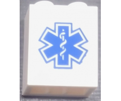 Brick 1 x 2 x 2 with Inside Stud Holder with Blue EMT Star of Life Pattern (Sticker) - Set 60204