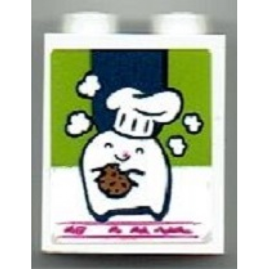 Brick 1 x 2 x 2 with Inside Stud Holder with Chef with Hat and Cookie Pattern (Sticker) - Set 41393