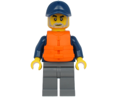 Deep Sea Explorers Boat Captain - Dark Blue Turtleneck Sweater and Cap, Dark Bluish Gray Legs, Life Jacket