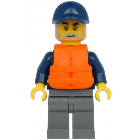 Deep Sea Explorers Boat Captain - Dark Blue Turtleneck Sweater and Cap, Dark Bluish Gray Legs, Life Jacket