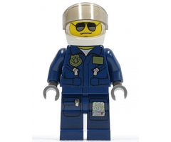 Forest Police - Helicopter Pilot, Dark Blue Flight Suit with Badge, Helmet, Black and Silver Sunglasses, NO Eyebrows