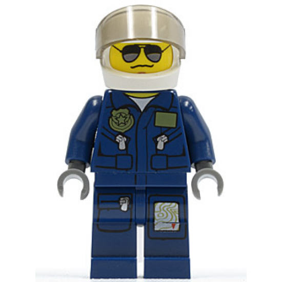 Forest Police - Helicopter Pilot, Dark Blue Flight Suit with Badge, Helmet, Black and Silver Sunglasses, NO Eyebrows