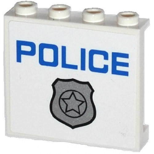 Panel 1 x 4 x 3 with Side Supports - Hollow Studs with Silver Police Badge and Blue 'POLICE' Pattern (Sticker) - Set 60043