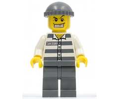 Police - Jail Prisoner 50380 Prison Stripes, Dark Bluish Gray Legs, Dark Bluish Gray Knit Cap, Gold Tooth