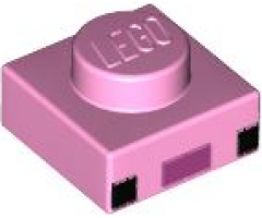 Plate 1 x 1 with 2 Black Squares and Dark Pink Rectangle Pattern (Minecraft Axolotl Face)