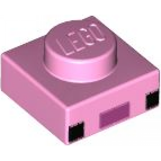 Plate 1 x 1 with 2 Black Squares and Dark Pink Rectangle Pattern (Minecraft Axolotl Face)