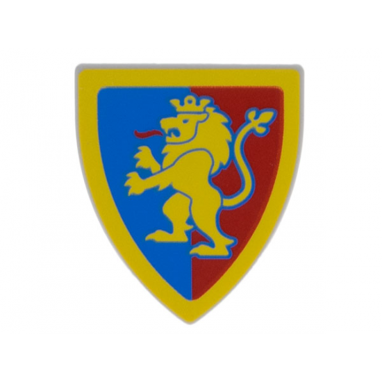 Minifigure, Shield Triangular  with Yellow Lion with Raised Foot on Blue and Red Background with Border Pattern