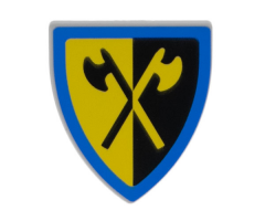 Minifigure, Shield Triangular  with Yellow and Black Crossed Halberds and Blue Border Pattern