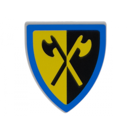 Minifigure, Shield Triangular  with Yellow and Black Crossed Halberds and Blue Border Pattern