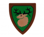 Minifigure, Shield Triangular  with Forestmen Elk / Deer Head on Green Background with Black Outline Pattern