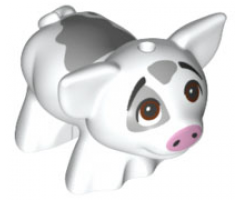 Pig, Moana with Black Eyebrows, Reddish Brown Eyes Looking Up, Bright Pink Nose, and Dark Bluish Gray Smooth Spots Pattern (Pua)