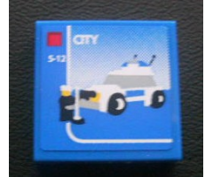 Tile 2 x 2 with Lego Police Car and 'CITY' and '5-12' Set Box Pattern (Sticker) - Set 3221