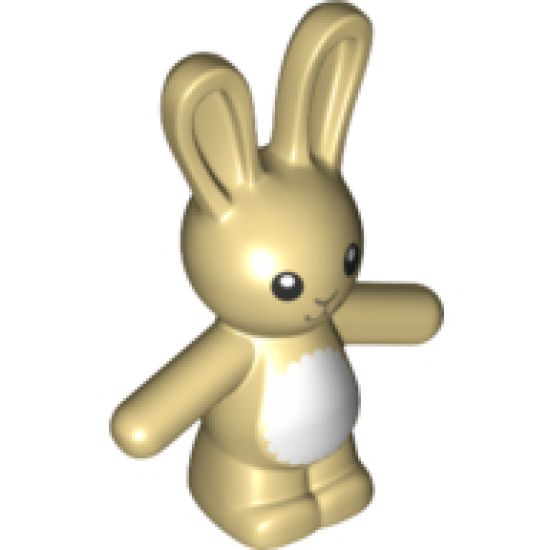 Bunny / Rabbit Standing with Black Eyes, Dark Tan Nose and Mouth and White Stomach Pattern