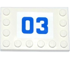 Tile, Modified 4 x 6 with Studs on Edges with Blue '03' on White Background Pattern (Sticker) - Set 60043