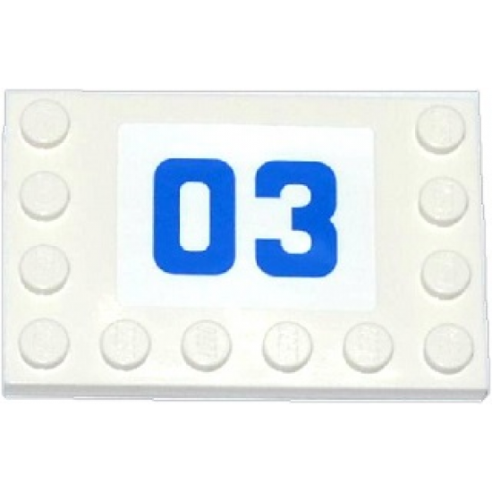 Tile, Modified 4 x 6 with Studs on Edges with Blue '03' on White Background Pattern (Sticker) - Set 60043