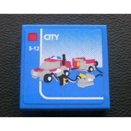 Tile 2 x 2 with Lego Fire Car and 'CITY' and '5-12' Set Box Pattern (Sticker) - Set 3221