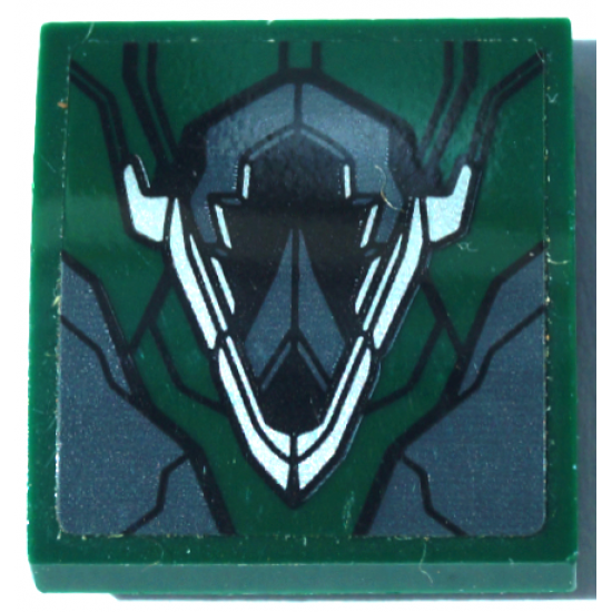 Slope, Curved 2 x 2 x 2/3 with Dark Green and Dark Bluish Gray Armor Plates, Black Lines and Silver Highlights Pattern (Sticker) - Set 76083