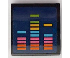 Slope, Curved 2 x 2 x 2/3 with Orange, Dark Pink, Dark Turquoise, Yellow and Lime Sound Equalizer Bars on Dark Blue Background Pattern (Sticker) - Set 41428