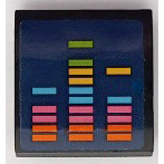 Slope, Curved 2 x 2 x 2/3 with Orange, Dark Pink, Dark Turquoise, Yellow and Lime Sound Equalizer Bars on Dark Blue Background Pattern (Sticker) - Set 41428