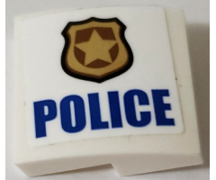 Slope, Curved 2 x 2 x 2/3 with Gold Badge and Blue 'POLICE' Pattern Model Left Side (Sticker) - Set 60140