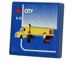 Tile 2 x 2 with LEGO City Set Box Art, Yellow Semi Truck, Minifigures Pattern (Sticker) - Set 3221