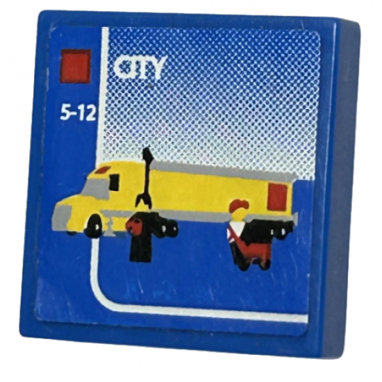 Tile 2 x 2 with LEGO City Set Box Art, Yellow Semi Truck, Minifigures Pattern (Sticker) - Set 3221