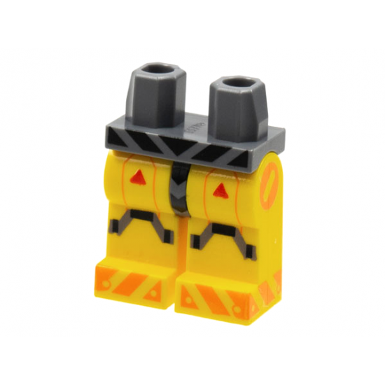 Hips and Yellow Legs with Black Diagonal Striped Belt and Knee Straps, Red Triangles, Orange Caution Stripes on Toes Pattern